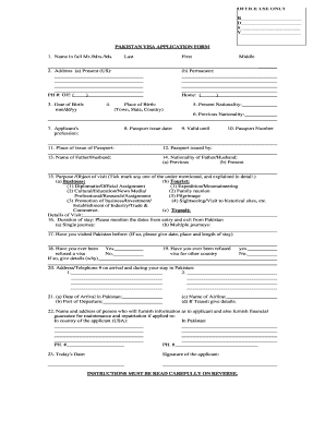 Pakistan Visa Application Form