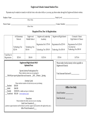 Englewood Schools Annual Student Fees Form