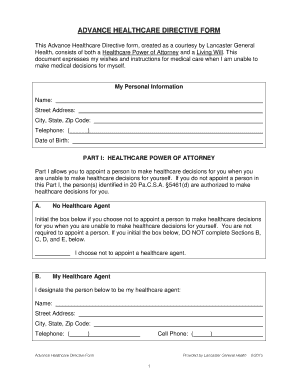 Advance Healthcare Directive Form