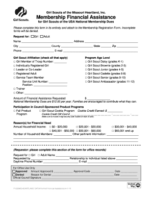 Girl Scouts Financial Assistance Form