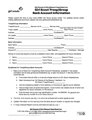 Girl Scouts Troop Bank Account Form
