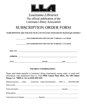 Louisiana Libraries Subscription Order Form