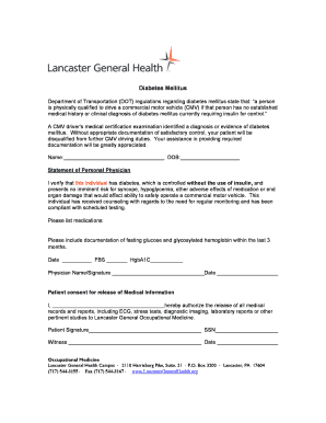 DOT Diabetes Mellitus Certification Form