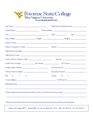 Baseball Recruitment Questionnaire