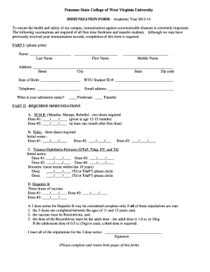 Potomac State College Immunization Form