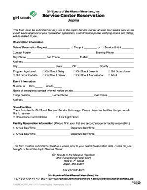 Girl Scouts Service Center Reservation Form