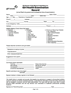 Girl Scouts Health Examination Record