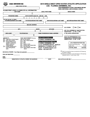 USA Swimming Open Water Athlete Application