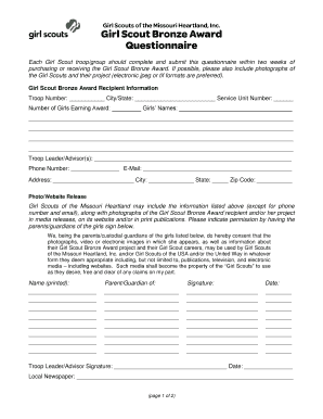 Girl Scout Bronze Award Questionnaire