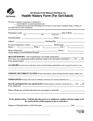 Girl Scouts Health History Form