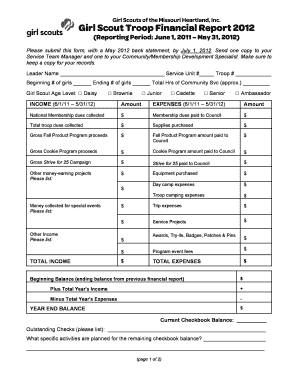 Girl Scouts Troop Financial Report