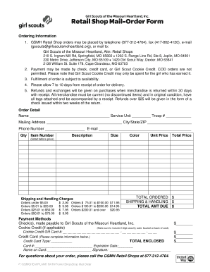 Girl Scouts Missouri Heartland Retail Shop Order Form