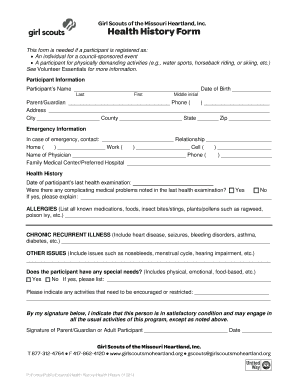 Health History Form for Physically Demanding Activities