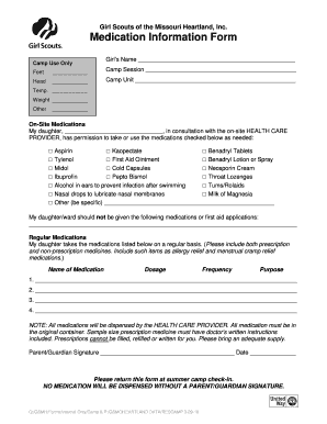 Girl Scouts Medication Information Form