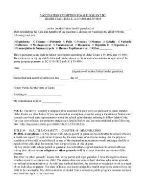 Idaho Vaccination Exemption Form