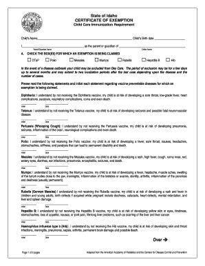 Idaho Child Care Immunization Exemption Form