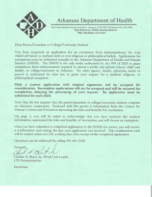 Arkansas Immunization Exemption Application