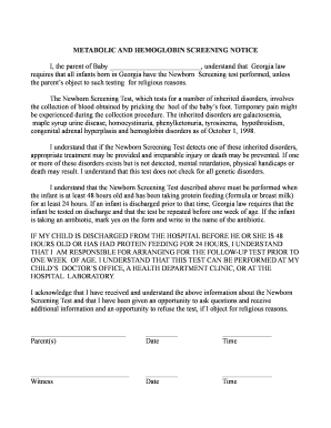 Georgia Newborn Screening Notice