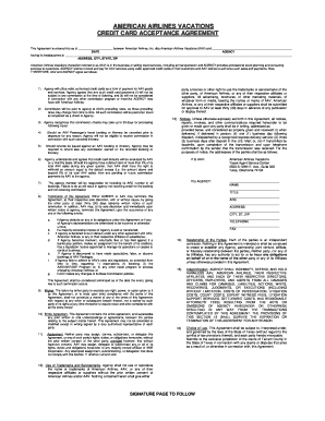 American Airlines Vacations Credit Card Acceptance Agreement