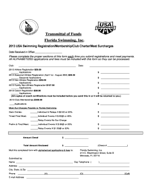 2013 Florida Swimming Registration Form