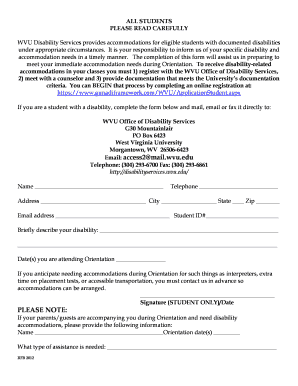WVU Disability Services Accommodation Form