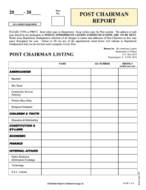 American Legion Post Chairman Report