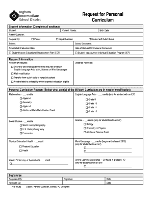 Michigan Personal Curriculum Request Form