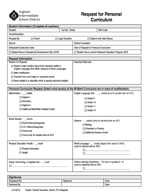 Michigan Personal Curriculum Request Form