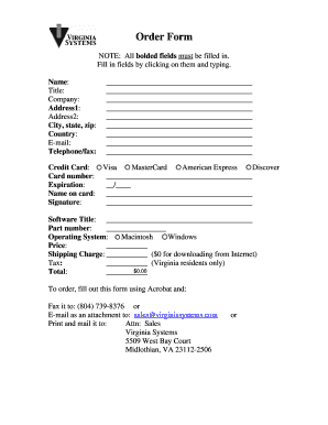 Order Form for Software Purchase