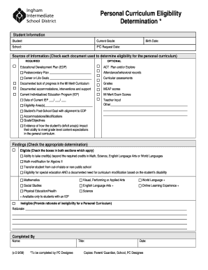 Personal Curriculum Eligibility Determination Form