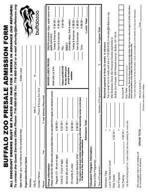 Buffalo Zoo Presale Admission Form