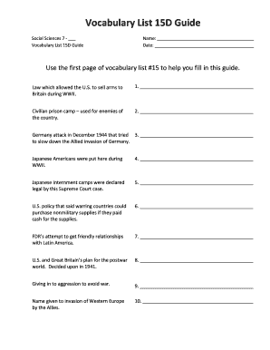Vocabulary List 15D Guide