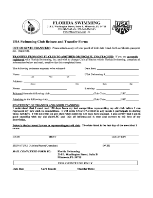 USA Swimming Club Release and Transfer Form