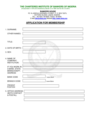 Chartered Institute of Bankers of Nigeria Membership Application