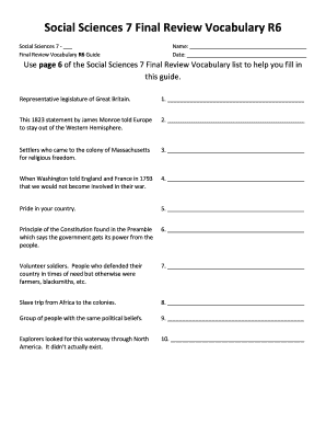 Social Sciences 7 Final Review Vocabulary Guide