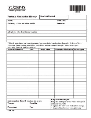Personal Medication History Form