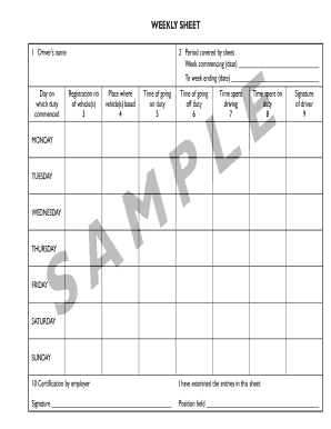 Driver Weekly Duty Sheet