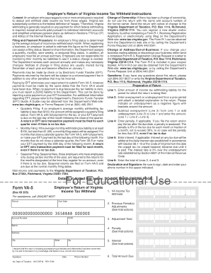 Virginia Employer's Income Tax Withholding Return