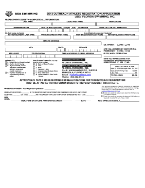 USA Swimming 2013 Outreach Athlete Registration Application