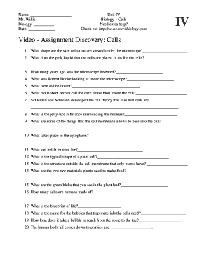 Willis Biology: Date: Unit IV Biology Cells Need extra help