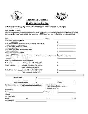 2012 Florida Swimming Registration Form