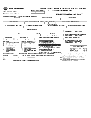 USA Swimming Seasonal Athlete Registration Application