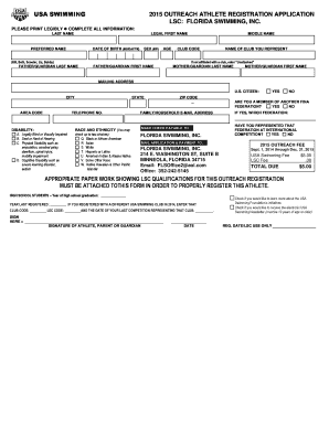 USA Swimming 2015 Outreach Athlete Registration Application