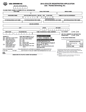 USA Swimming 2010 Athlete Registration Application