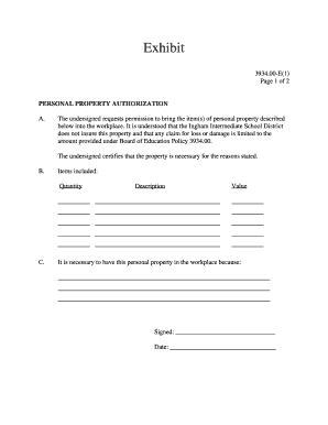 Personal Property Authorization Form