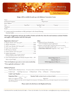 Biophysical Society Annual Meeting Registration Form
