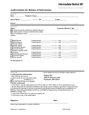Authorization for Release of Student Information