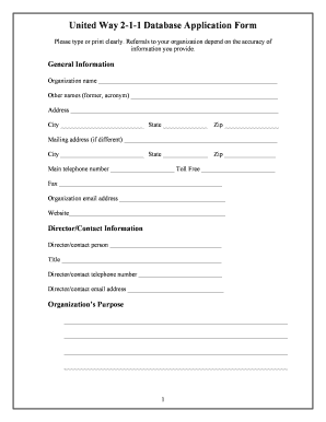 United Way 2-1-1 Database Application Form