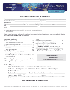 Biophysical Society Annual Meeting Registration Form