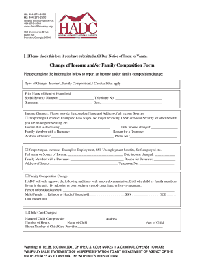 Change of Income and/or Family Composition Form